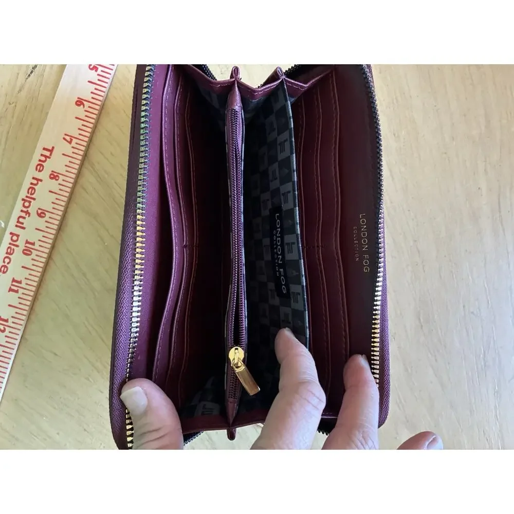 London Fog Sofia Studded Tote Bag & Matching Wallet Plum Burgundy Career Laptop